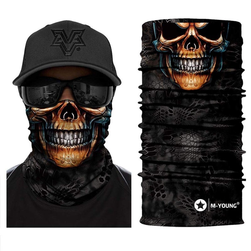 M-YOUNG Skull Face Sun Mask half,Bandanas,Neck Gaiter, Headwear, Headband for Fishing, Hunting,Yard work (Gold2) - Image 1